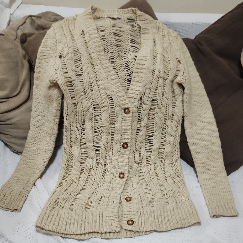 Michael Kors Cream Cardigan Sweater with Textured Knit